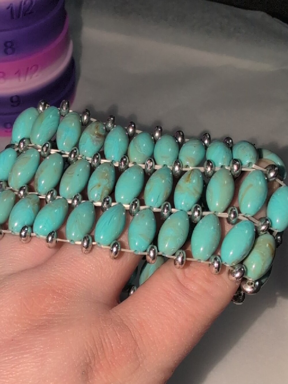 ❤️🔥10/$10❤️🔥 Faux Turquoise Silver Beaded Multi Stranded Stretchy Bracelet - Picture 5 of 7